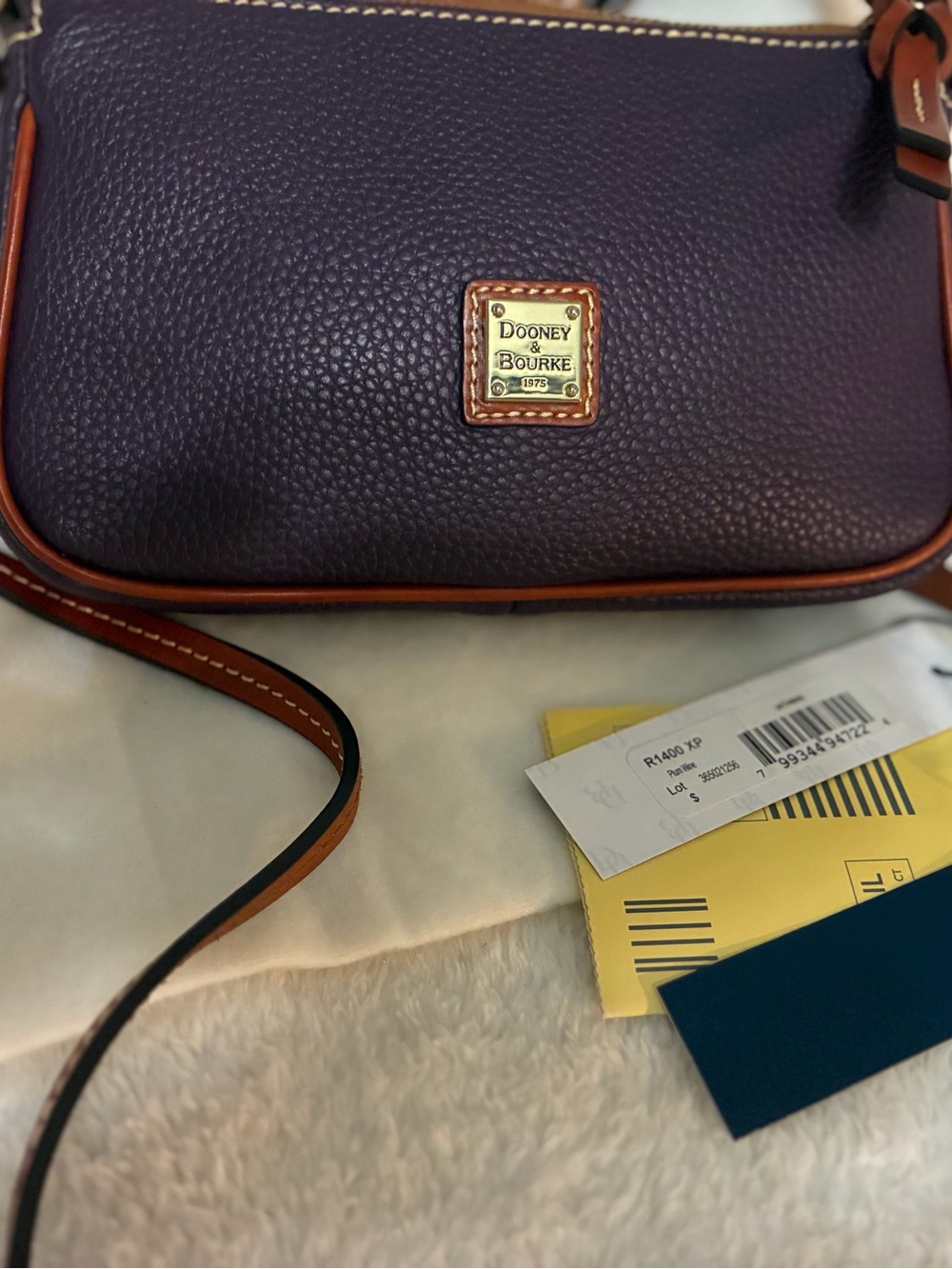 Dooney & Bourke Purple/Plum PebbleLeather Crossbody with Leather Trim